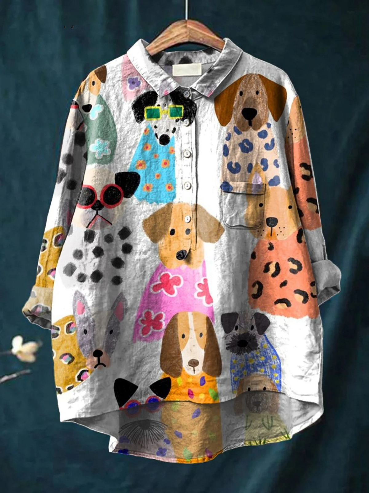 Lucy | Women's Colourful Fun Cartoon Puppy Print Casual Shirt