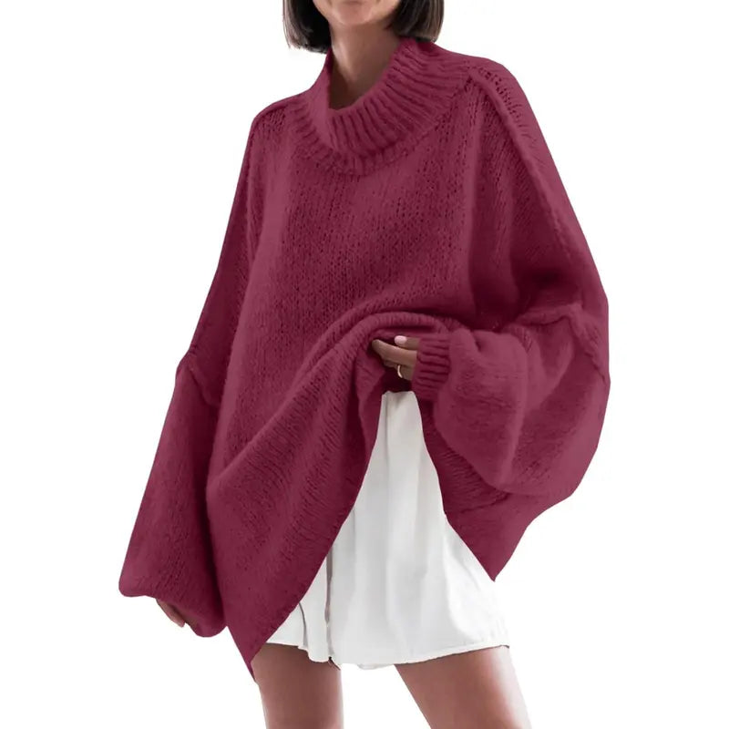 RUSSEL™ - Women's Ribbed Knit Mock Neck Batwing Sweater Long Sleeve Casual Tunic