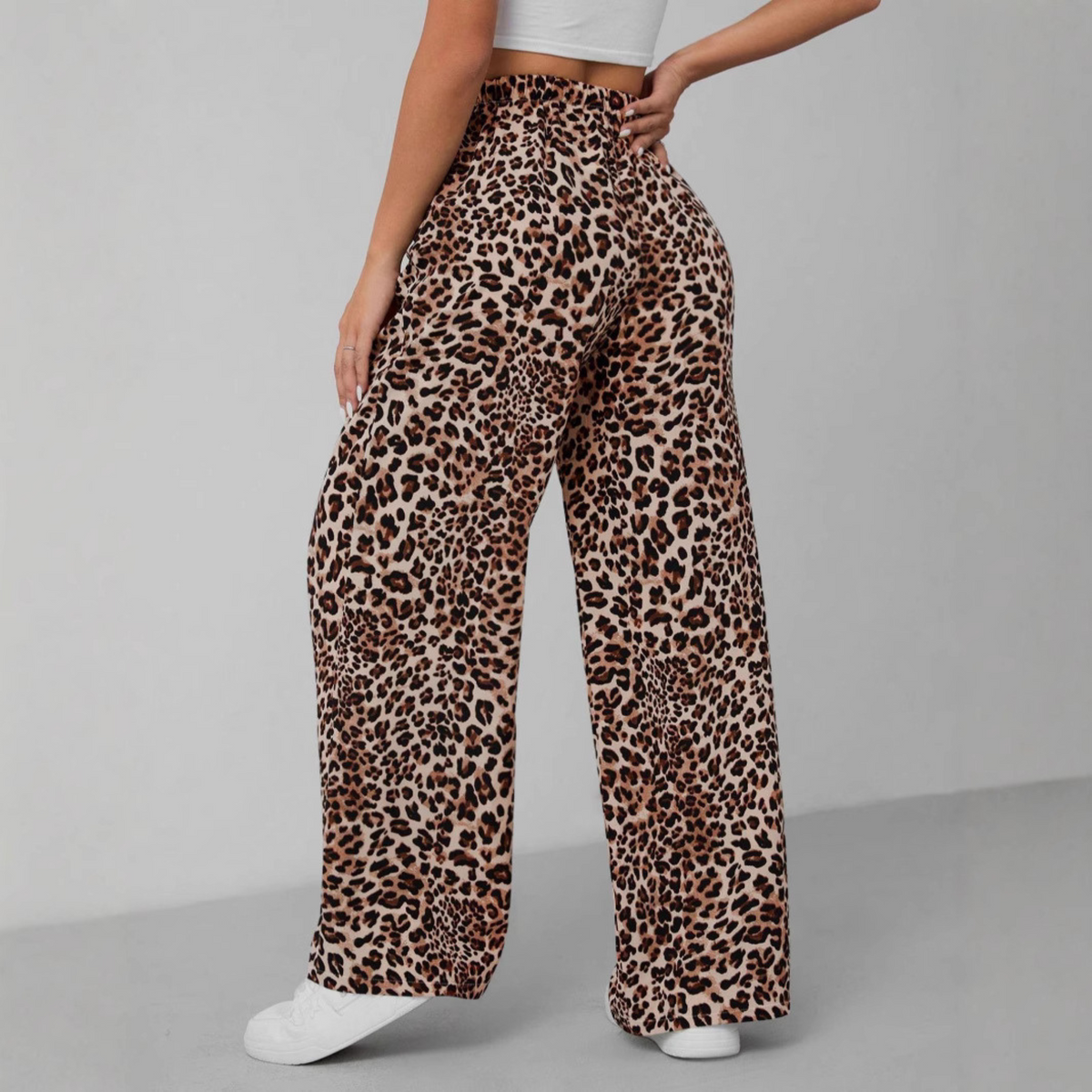 SYALA™ - Vintage Leopard Tie Front Wide Leg Pants