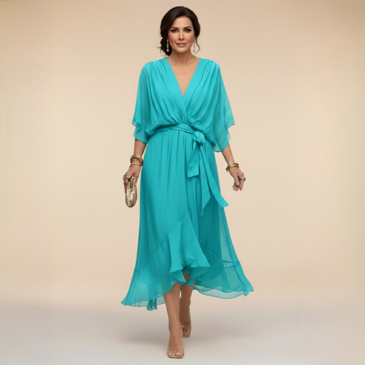 Serena™ | Flowing dress with a V-neck and ethereal elegance