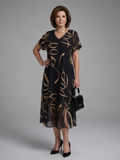 Adèle – Fluid Midi Dress with Abstract Print