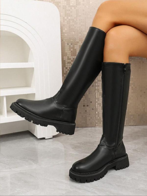 MINDA™ - Knee-High Motorcycle Boots for Women Smooth PU Leather Zipper Boots