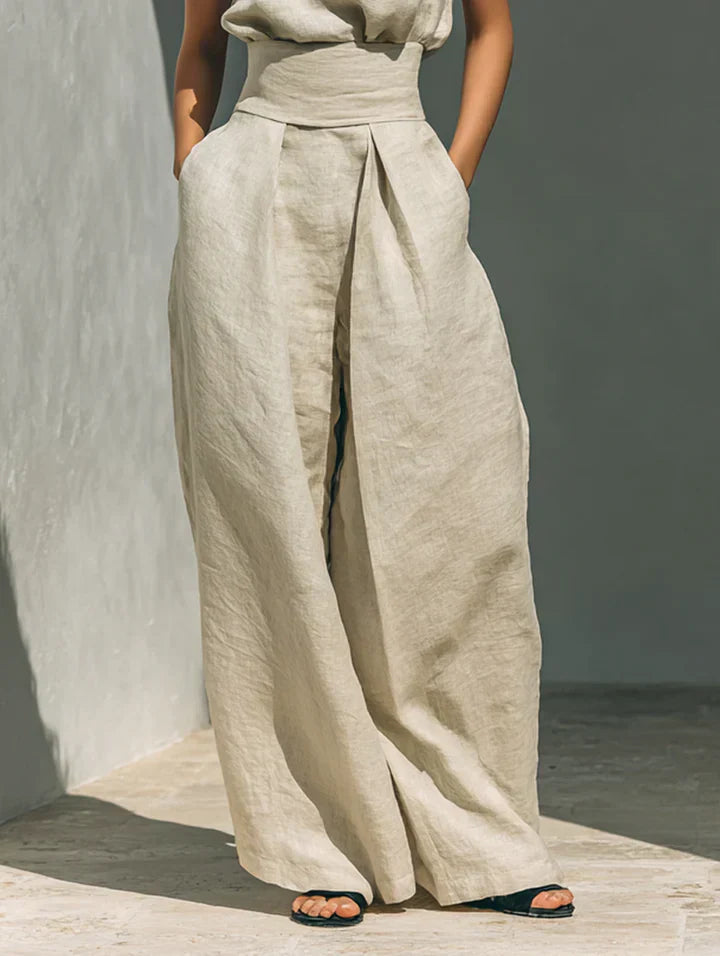 Flor™ | Minimalist Two-Piece Set of Tank Top and Wide-Leg Trousers in Cotton and Linen for Women