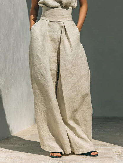 Flor™ | Minimalist Two-Piece Set of Tank Top and Wide-Leg Trousers in Cotton and Linen for Women