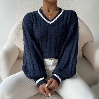 SOVU™ - Chic Long Sleeve V-Neck Sweater