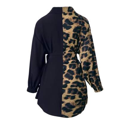 JODI™ – Elegant Asymmetrical Leopard Split Shirt Dress