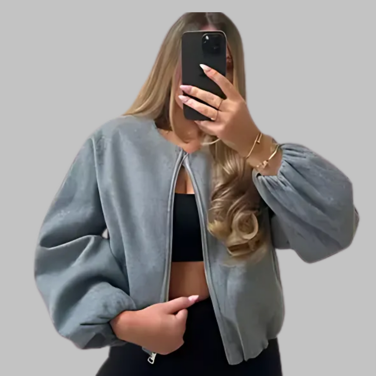 DHANE™ - Chic Long Sleeve Zipper Crop Top Jacket