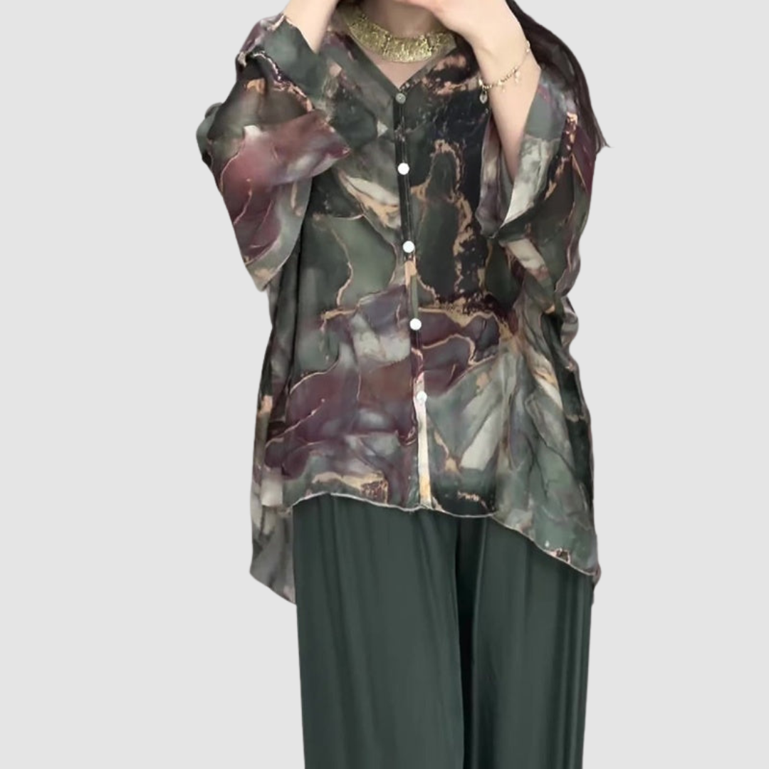 Aurora™ Elegant Printed Two-Piece Set | Floral Comfort Co-Ord