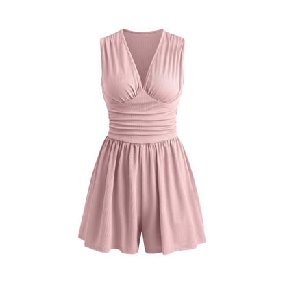 HEART™ – Chic Ruched Deep V Neck Sleeveless Romper