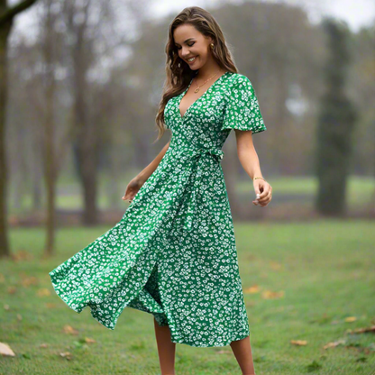 DALISAY™ -  Plus Size V-Neck Flounce Sleeve Summer Dress