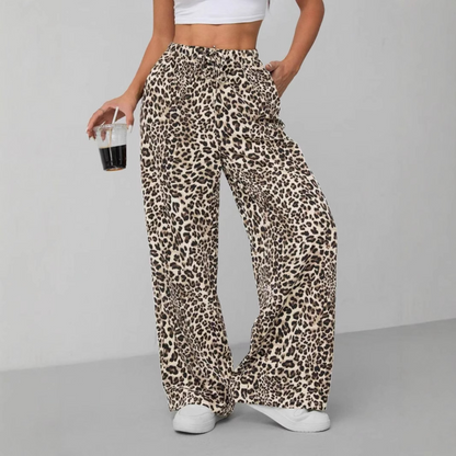 SYALA™ - Vintage Leopard Tie Front Wide Leg Pants