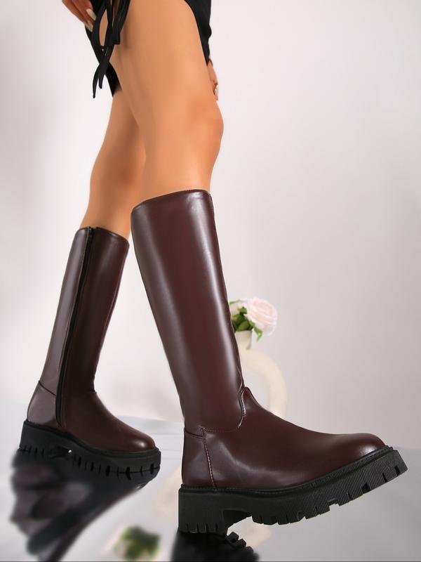 MINDA™ - Knee-High Motorcycle Boots for Women Smooth PU Leather Zipper Boots