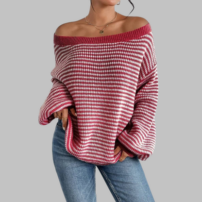 SURI™ - Casual Striped Drop Shoulder Long Sleeve Sweater