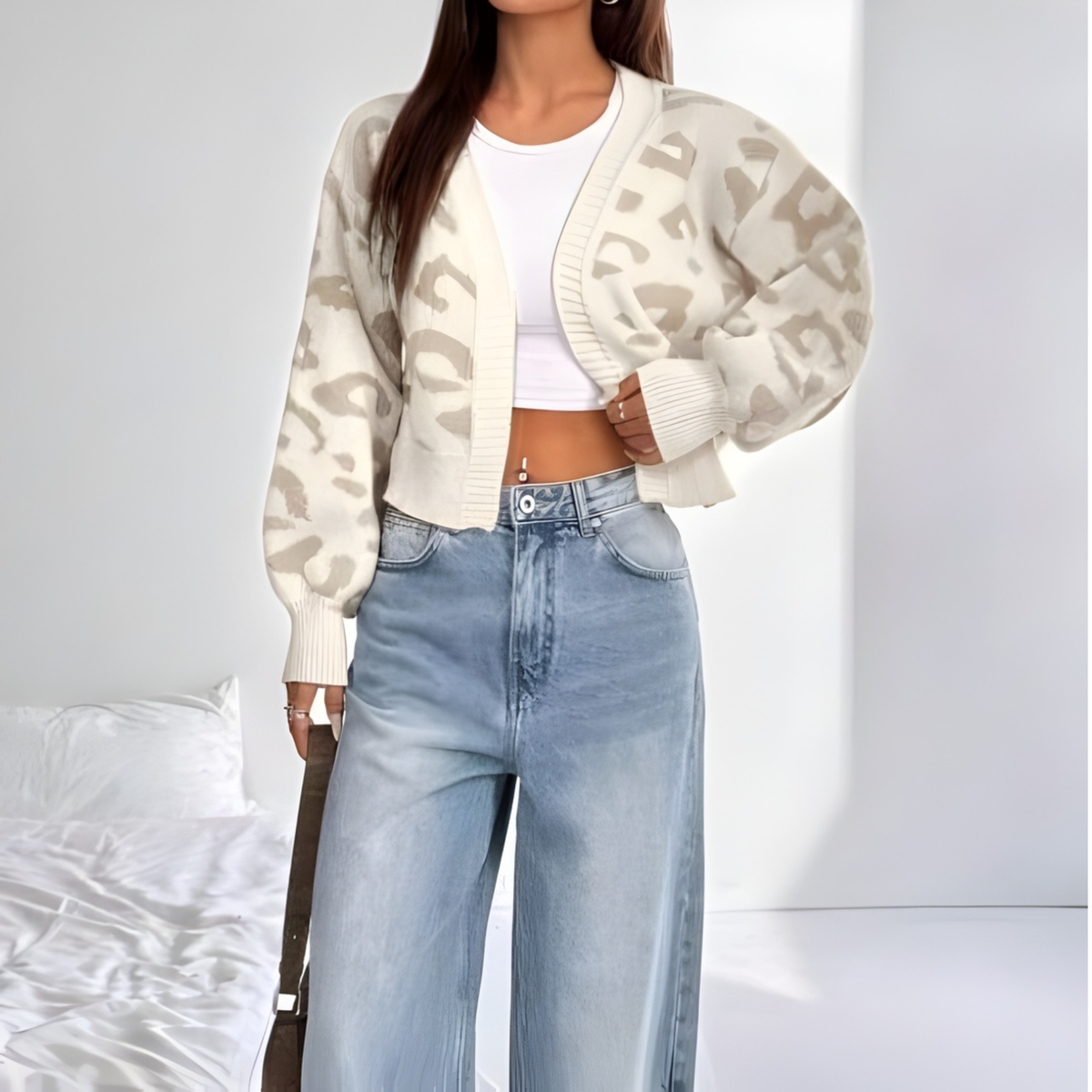 AVIA™ - Comfy Leopard Print Lantern Sleeve Cardigan