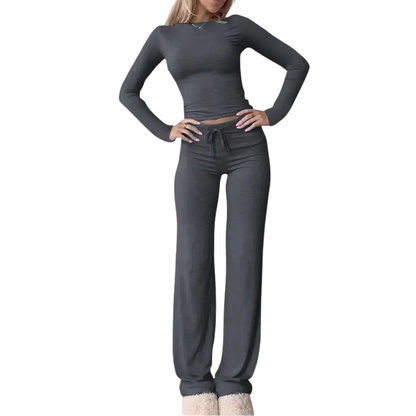 CECILY™ – Slim Fit Long Sleeve Crop Tee & Pants Matching Set