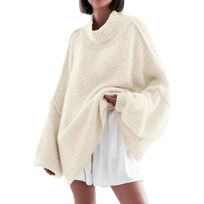RUSSEL™ - Women's Ribbed Knit Mock Neck Batwing Sweater Long Sleeve Casual Tunic