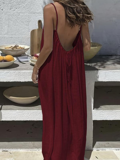NORALYN™ - Simple Solid Backless Cami Dress for Beach