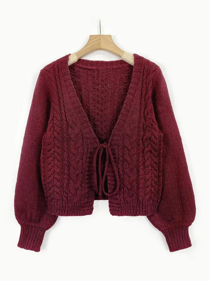 ALICIA™ - Casual Drop Shoulder Long Sleeve Cardigan Tie Front V-Neck Knitwear