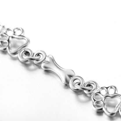 Silver Bracelet with Dog Paw and Bone Charm