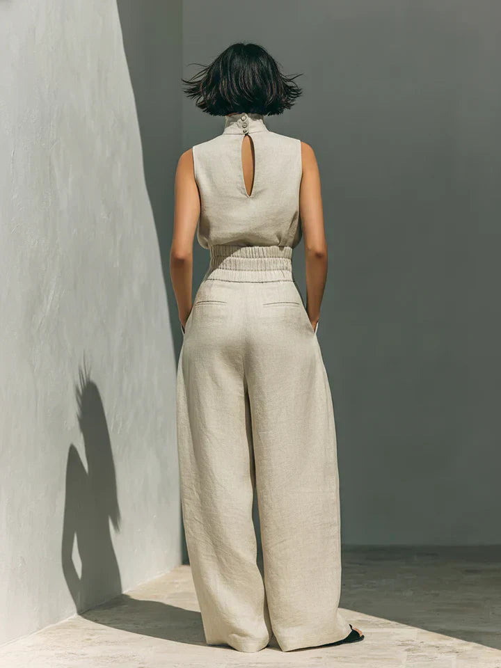 Flor™ | Minimalist Two-Piece Set of Tank Top and Wide-Leg Trousers in Cotton and Linen for Women