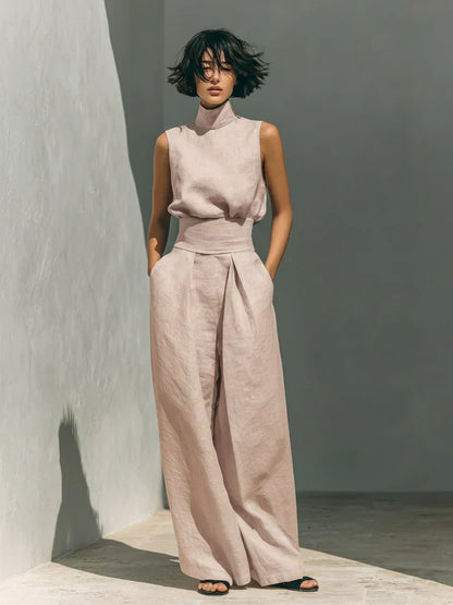 Flor™ | Minimalist Two-Piece Set of Tank Top and Wide-Leg Trousers in Cotton and Linen for Women