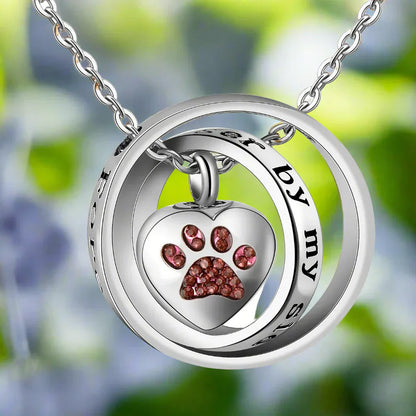 Necklace with Urn in the Shape of a Paw Print Made of Stainless Steel