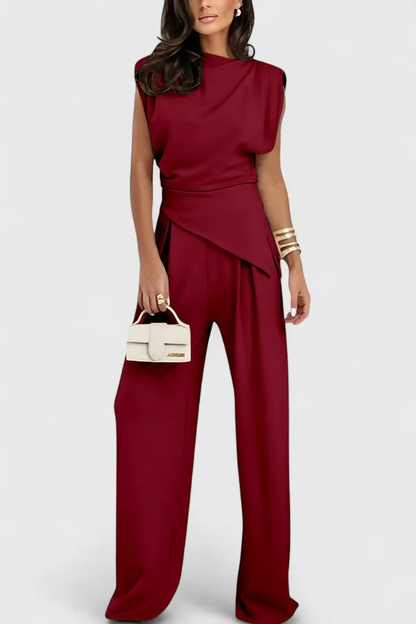 Diann™ Elegant Two-Piece Set | Draped Top and Wide Leg Trousers