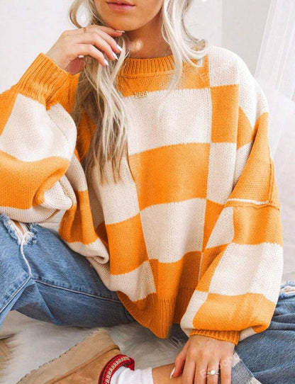 REVERIE™ - Casual Plaid Long Sleeve Round Neck Sweater