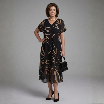 Adèle – Fluid Midi Dress with Abstract Print