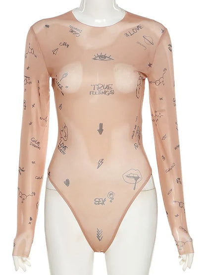 JANELLA™ – Modern Print Mesh Bodysuit