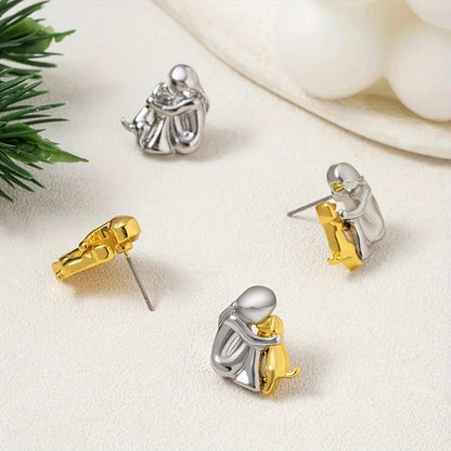 Two-Toned Silver and Gold Hug Earrings