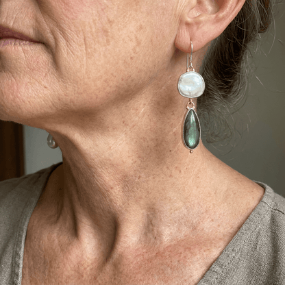 Elegant Statement Earrings with Labradorite Pearls