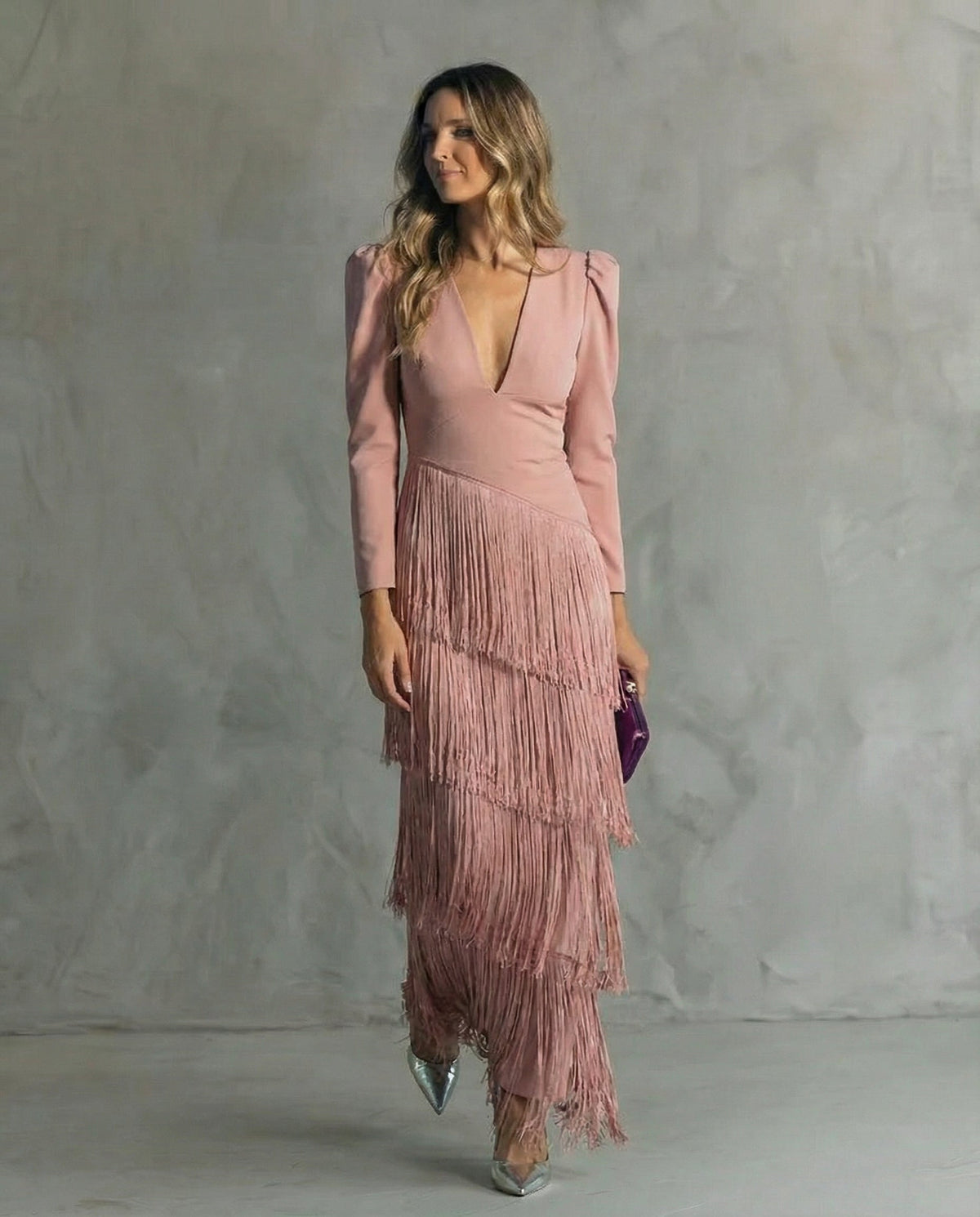 Clara™ | Elegant midi dress with fringes on the sleeves