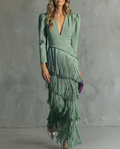 Clara™ | Elegant midi dress with fringes on the sleeves