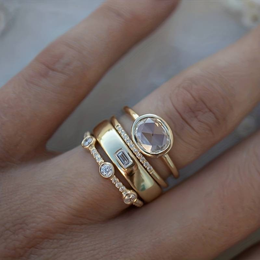 Lily - Vintage Gold and Zirconia Ring Set