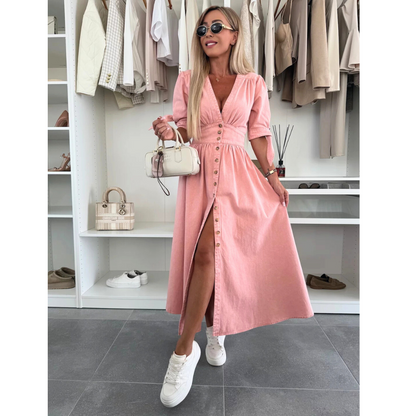 MAELLE™ – Elegant V-Neck Midi Dress